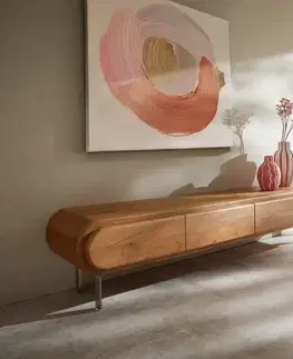 Televízne stolíky DELIFE TV stolík Sohara 175 cm akácia prírodná 4 dvierka podstava v tvare L strieborná