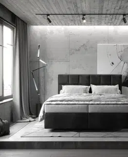 Postele Boxspring DELIFE Boxspring posteľ Dream-Fine 160x200 cm mikrovlákno antracitová vintage s matracom a topperom