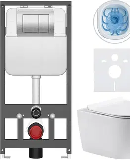 Záchody CERANO - Kompletný WC set Basic/Felci - biela lesklá - WC tlačidlo Maxio/Strieborná - závesné - predstenová inštalácia - 53x37 CER-8050BD86088