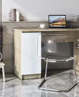 Písacie a pracovné stoly NABBI Alsen rohový pc stolík dub sonoma / biela