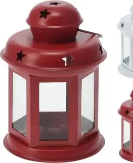 Vianočné dekorácie Kinekus Lampáš svietnik na čajovú sviečku 11x9x13 cm kov/sklo červený/biely mix