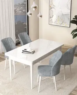 Jedálenské sety Dining Table & Chairs Set (5 Pieces) Arp - White, Grey