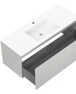 Kúpeľňový nábytok MEXEN/S - Rivel kúpeľňová skrinka 120 cm s umývadlom Otis, 1 šuplík, reliéf, šedá mat/biela mat 91A20-12047-1-BF62-W18M01