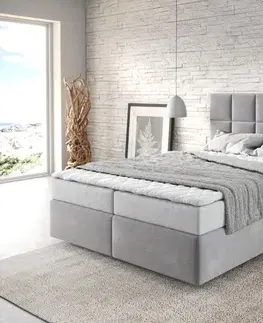Postele Boxspring DELIFE Boxspring posteľ Dream-Fine 140×200 cm mikrovlákno sivá s matracom a topperom
