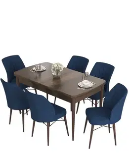 Jedálenské sety Extendable Dining Table & Chairs Set (7 Pieces) Eva - Baroque, Navy Blue