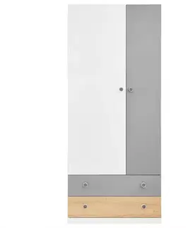 Šatníkové skrine Skriňa Pixel 2D PX3 sušienkový dub / biely lux / sivý