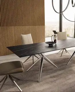 Jedálenské stoly DELIFE Jedálenský stôl Edge 300x100 keramika Laminam®Noir Desir hnedá Estelar okrúhly nerezová oceľ