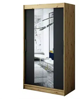 Šatníkové skrine Skriňa Halifax T1 120 Dub Artisan/čierna/Zrkadlo