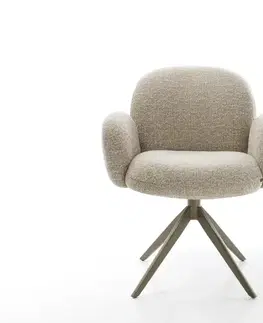Jedálenské stoličky DELIFE Jedálenská stolička Nube-Flex s opierkami tkanina mäkká béžová krížová podstava široká titánová farba 360° otočný hojdacia funkcia vrecková pružina