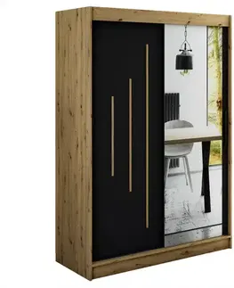 Šatníkové skrine Skriňa Halifax Y2 150 Dub Artisan/čierna/Zrkadlo