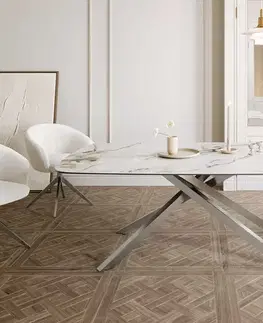Jedálenské stoly DELIFE Jedálenský stôl Edge Boot 200x100 keramika Calacatta Luxe bielo-zlato-šedá krížová podstava obdĺžnik nerezová oceľ