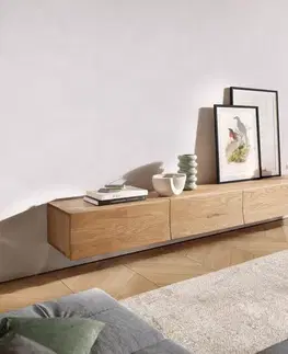 Televízne stolíky DELIFE TV stolík Wyatt 220 cm dub prírodný 4 zásuvky závesný