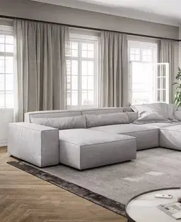 Sedacie súpravy XL DELIFE Pohovka v tvare "U" Sirpio XL 360x260 cm manšester strieborno-šedá variabilné ležadlo