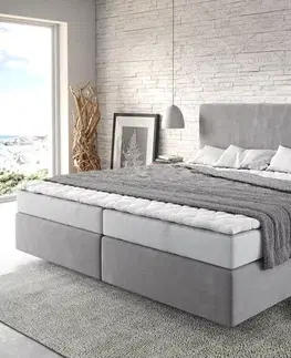 Postele Boxspring DELIFE Boxspring posteľ Dream-Well mikrovlákno sivá 200x200 cm bonellový matrac topper