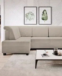 Sedacie súpravy KONDELA Medy Roh L rohová sedačka s rozkladom a úložným priestorom béžová (taupe)