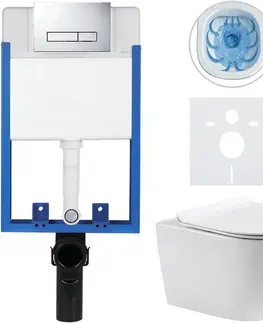 Záchody CERANO - Kompletný podomietkový WC set Profi/Felci - biela lesklá - WC tlačidlo Slim, chróm - na zamurovanie - 52,5x36 CER-8050BD55