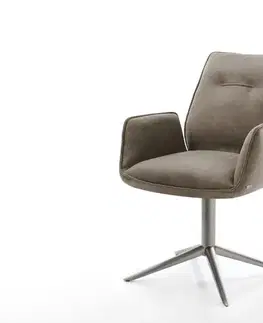 Jedálenské stoličky DELIFE Otočná jedálenská stolička Zoa-Flex mikrovlákno taupe vintage podstava grafit 360° otočný hojdacia funkcia vrecková pružina