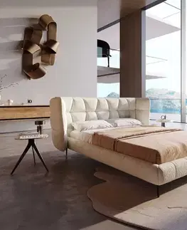 Čalúnené postele DELIFE Čalúnená posteľ Capujo 140x200 cm bouclé bielo-krémová
