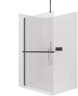 Držadlá k vani CERANO - Sprchová zástěna Walk-in Onyx Top Round L/P - 8 mm - kulatá vzpěra + polička/držák na ručníky - černá matná, rýhované sklo - 80x200  CER-8050BD1627