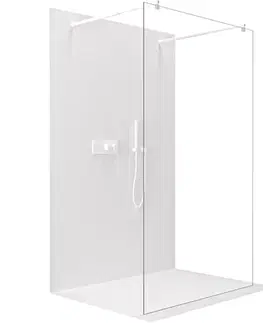 Sprchové dvere CERANO - Sprchová zástena Walk-in Onyx Duo Ľ/P - 8 mm - okrúhla vzpera - biela matná, transparentné sklo - 50x200 CER-8050BD2147