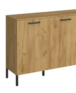 Komody KONDELA Santana 2D3S dvojdverová komoda so zásuvkami dub craft zlatý / antracit