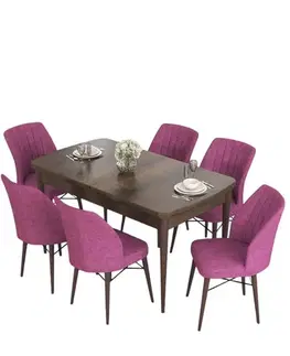 Jedálenské sety Extendable Dining Table & Chairs Set (7 Pieces) Eva - Baroque, Purple