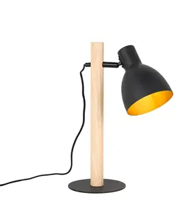 Stolné lampy Rustikálna stolná lampa čierna s drevom - Flint