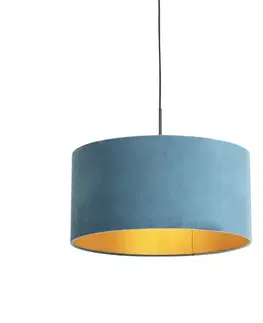 Závesné svietidlá Závesné svietidlo s plyšovým tienidlom modré so zlatom 50 cm - Combi