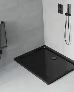 Vane MEXEN/S - Flat sprchová vanička obdĺžniková slim 110 x 90, čierna + čierny sifón 40709011B