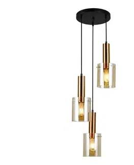 Svietidlá  PND-5581-3A-BRO+AMB - Luster na lanku SARDO 3xE27/40W/230V čierna/mosadz PND-5581-3A-BRO+AMB