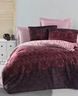 Obliečky Obliečky bavlnený satén Pandora bordová TiaHome - 1x Vankúš 90x70cm, 1x Paplón 140x200cm