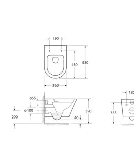 Záchody SAPHO - PACO závesná WC misa, Vortex Rimless, 36x53cm, biela PZ1012V