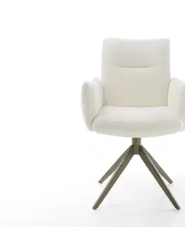 Jedálenské stoličky DELIFE Otočná jedálenská stolička Jova-Flex s opierkami bouclé biela krížová podstava široká titanový efekt 360° otočná vrecková pružina