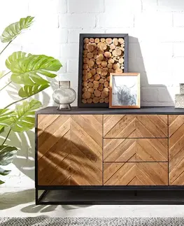 Komody DELIFE Komoda Famke 145 cm mango teak 2 dvierka 3 zásuvky