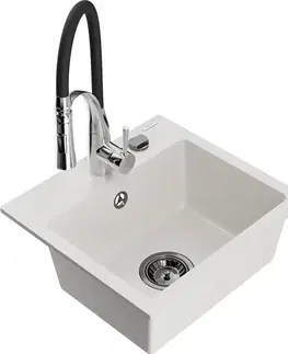 Kuchynské drezy MEXEN/S MEXEN/S - Milo granitový drez 1-miska vrátane batérie Aster, biela 6505-20-73450-07-B