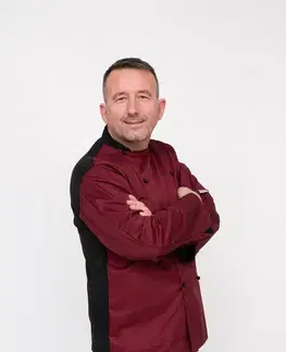Pánske košele EGOCHEF Kuchársky rondon EGOchef bordový s lemovaním - dlhý rukáv 4XL