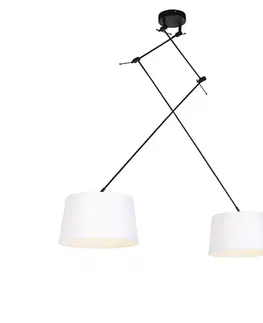 Závesné svietidlá Závesné svietidlo čierne s bielymi ľanovými tienidlami 35 cm 2-svetlo - Blitz