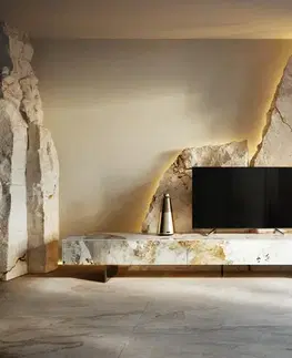 Televízne stolíky DELIFE TV stolík Cuor 250 cm keramika Minas Melange bielo-béžová 1 výklopné dvierka 1 zásuvka podstava závesná nerezová oceľ