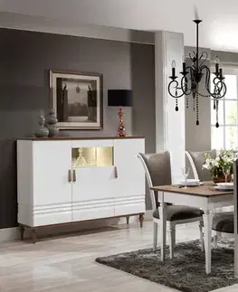 Jedálenské stoly TARANKO Torino TO-S1 rozkladací jedálenský stôl biely vysoký lesk / dub Torino