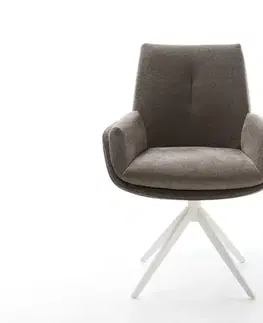 Jedálenské stoličky DELIFE Jedálenská stolička Clea-Flex texturovaná látka mäkká taupe krížová podstava široká biela 360° otočná s hojdacou funkciou