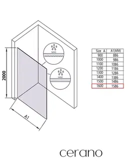 Sprchové dvere CERANO - Sprchová zástena Walk-in Crystal Ľ/P - 10 mm - bezvzperový systém - čierna matná, grafitové sklo - 160x200 CER-8050BD82699