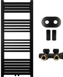 Doplnky do kúpeľne CERANO - Kúpeľňový radiátorový set Franko - ústredné vykurovanie - stredové pripojenie 50 mm - 392W - čierna matná - 1200x500 mm CER-663349