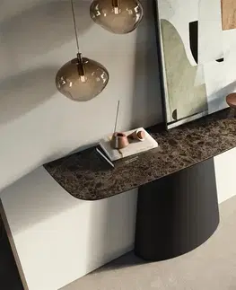 Konzolové stolíky DELIFE Konzolový stolík Edge zaoblený 140×40 cm keramika Emperador extra leštená tmavohnedá kužeľová kov čierna