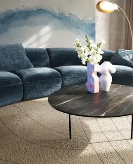 Konferenčné stolíky DELIFE Konferenčný stolík Edge okrúhly 90x90 cm keramika Laminam® Noir Desir hnedá Trive kov čierna