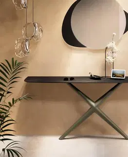 Konzolové stolíky DELIFE Konzolový stolík Edge zaoblený tvar 180×40 cm keramika Laminam® Noir Desir hnedá Estelo kov titánová farba