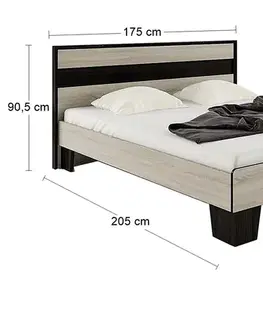 Postele NABBI Seina 1600 manželská posteľ s roštom dub sonoma / wenge magic