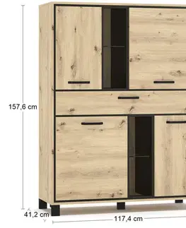 Regály a poličky NABBI Vinap CH-4D1DRWR štvordverový regál so zásuvkou dub artisan / wenge tmavá