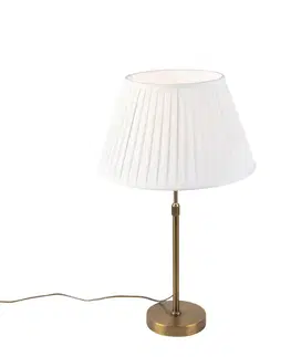 Stolné lampy Stolná lampa bronzová s vrásneným tienidlom bielym 35 cm - Parte
