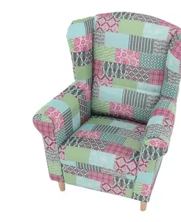 Kreslá KONDELA Charlot kreslo (ušiak) vzor patchwork M1