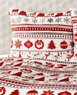 Obliečky 4home Vianočné obliečky mikroflanel Christmas Time červená, 160 x 200 cm, 70 x 80 cm